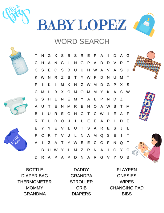 Customize your Baby Shower Word Search